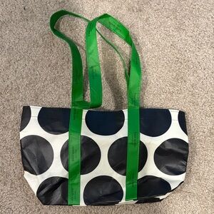 Kate Spade Black and White Polka Dot Tote with Green Straps